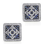 دکمه سردست طلا سفید با نگین الماس تراش برلیان و یاقوت کبود مدل: cdm1198