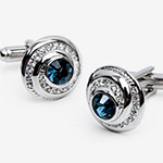 دکمه سردست طلا سفید با نگین الماس تراش برلیان و یاقوت کبود مدل: cdm1202