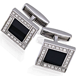 دکمه سردست طلا سفید با نگین الماس تراش برلیان و اونیکس مربع مدل: cdm1212