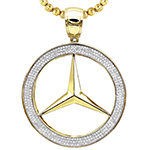 پلاک طلای زرد مردانه با نگین الماس تراش برلیان طرح مرسدس بنز: مدل npdm1056