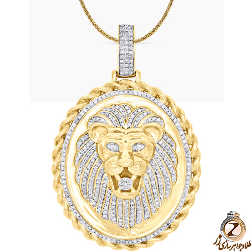 خرید و قیمت پلاک شیر مردانه طلا و جواهر نگین برلیان و طلا زرد 18 عیار -سایت زر