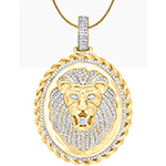 پلاک و گردنی طلای زرد با نگین الماس تراش برلیان طرح شیر: مدل npdm1061