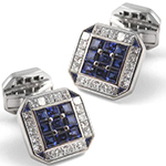 دکمه سردست طلا سفید نگین الماس پرنس و یاقوت کبود مدل: cdm1322