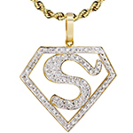 پلاک و گردنی طلای زرد و جواهر با نگین الماس تراش برلیان طرح سوپرمن مدل: npdm1075