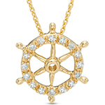 پلاک و گردنی طلای زرد  با نگین الماس تراش برلیان طرح لنگر و سکان کشتی مدل: npdm1077