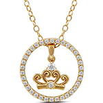 پلاک و گردنی طلای زرد دو تکه جواهر با نگین الماس تراش برلیان طرح تاج و دایره مدل: npdm1078