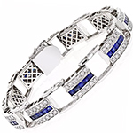 دستبند طلا سفید مردانه یاقوت کبود و برلیان طرح تنیسی bdm1071