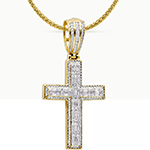 گردنبند صلیب مردانه طلا زرد 18 عیار و جواهر الماس تراش برلیان و باگت مدل:npdm1081