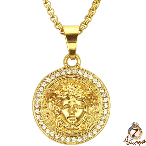 خرید و قیمت گردنبند پلاک طلا مردانه ورساچه جواهر نگین برلیان و طلا زرد 18 عیار - سایت زر