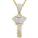 پلاک گردنبند طلا مردانه و جواهر طرح کلید نگین برلیان مدل:npdm1090