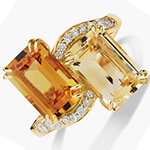 انگشتر طلا بزرگ زنانه مجلسی نگین دار سیترین و الماس تراش برلیان طرح دو طرفه مدل: rgf1882 