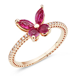 انگشتر طلا پروانه ظریف جدید یاقوت سرخ تراش مارکیز و الماس تراش برلیان شیک مدل: rgf1884