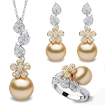 نیم ست طلا زنانه جدید طرح گل نگین مروارید طلایی و الماس تراش برلیان مدل: hsdf1590