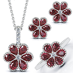 نیم‌ست طلا جدید دخترانه و زنانه طرح گل با یاقوت سرخ و الماس تراش برلیان مدل: hsdf1592