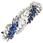 دستبند طلا زنانه جدید جواهر شیک و لاکچری یاقوت کبود و الماس تراش برلیان و مارکیز مدل: bdf1305