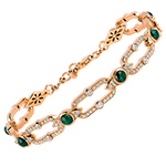 دستبند طلا ظریف زنانه جدید رزگلد نگین جواهر مالاکیت و الماس تراش برلیان مدل: bdf1306