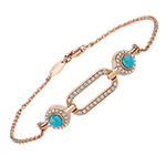 دستبند طلا ظریف زنانه جدید رزگلد نگین جواهر فیروزه و الماس تراش برلیان مدل: bdf1307