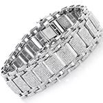 دستبند طلا مردانه لاکچری جواهر الماس تراش برلیان و طلا سفید 18 عیار مدل: bdm1073