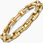 دستبند طلا مردانه زنجیری جدید طلا زرد 18 عیار و جواهر نگین الماس تراش برلیان لوکس مدل: bdm1080