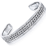 دستبند النگویی طلا سفید 18 عیار کارتیه الماس تراش برلیان و باگت مردانه فوق لاکچری مدل: bdm1081