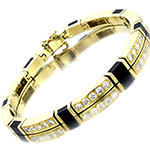 دستبند طلا زرد مردانه 18 عیار سنگ مشکی اونیکس و الماس تراش برلیان سفید شیک و اسپرت مدل: bdm1082
