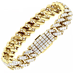 دستبند طلا مردانه زنجیری خاص جدید جواهر الماس تراش باگت و برلیان و طلا زرد 18 عیار مدل: bdm1083