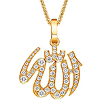 پلاک گردنبند الله طلا مردانه و جواهر نگین الماس تراش برلیان طرح مذهبی و شیک مدل: npdm1096 