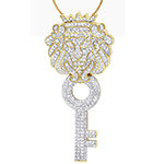 پلاک گردنبند شیر طلا مردانه کلید به دهان جواهر الماس تراش برلیان خاص و منحصر به فرد مدل: npdm1098 