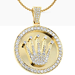 پلاک گردنبند طلا زرد 18 عیار مردانه تاج رولکس در قاب گرد جواهر الماس تراش برلیان مدل: npdm1099 