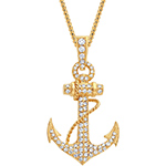 پلاک گردنبند لنگر کشتی طلا زرد 18 عیار مردانه خاص و جواهر الماس تراش برلیان مدل: npdm1100 