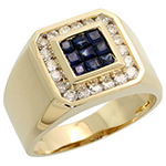 انگشتر مردانه طلا و جواهر با نگین یاقوت کبود و الماس تراش برلیان : مدل rgm1287