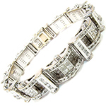 دستبند طلا سفید مردانه 18 عیار نگین الماس تراش برلیان، پرنس و یاقوت مشکی مدل: bdm1069