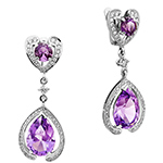  گوشواره زنانه طلا با نگین آمیتیست و الماس تراش برلیان طرح قلب مدل: edf1418