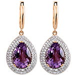 گوشواره زنانه طلا رزگلد و جواهر آمیتیست و الماس تراش برلیان مدل: edf1530