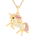 آویز تک شاخ طلا کودک دخترانه نگین برلیان و سنگ رنگی pgb2233