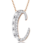 آویز و پلاک حرف طلا C انگلیسی جواهر نگین الماس تراش باگت و برلیان مدل: idn1123