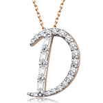 آویز و پلاک حرف طلا D انگلیسی جواهر نگین الماس تراش باگت و برلیان مدل: idn1124