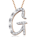 آویز و پلاک حرف طلا G انگلیسی جواهر نگین الماس تراش باگت و برلیان مدل: idn1127