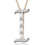 آویز و پلاک حرف طلا I انگلیسی جواهر نگین الماس تراش باگت و برلیان مدل: idn1129