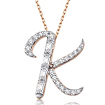 آویز و پلاک حروف انگلیسی طلا حرف K جواهر نگین الماس تراش باگت و برلیان مدل: idn1131