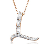 آویز و پلاک حروف انگلیسی طلا حرف L جواهر نگین الماس تراش باگت و برلیان مدل: idn1132