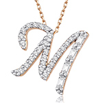 آویز و پلاک حروف انگلیسی طلا حرف M جواهر نگین الماس تراش باگت و برلیان مدل: idn1133