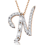 آویز و پلاک حروف انگلیسی طلا حرف N جواهر نگین الماس تراش باگت و برلیان مدل: idn1134