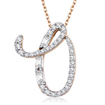 آویز و پلاک حروف انگلیسی طلا حرف O جواهر نگین الماس تراش باگت و برلیان مدل: idn1135