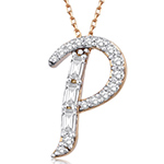 آویز و پلاک حروف انگلیسی طلا حرف P جواهر نگین الماس تراش باگت و برلیان مدل: idn1136