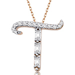 آویز و پلاک حروف انگلیسی طلا حرف T جواهر نگین الماس تراش باگت و برلیان مدل: idn1139