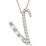 آویز و پلاک حروف انگلیسی طلا حرف V انگلیسی جواهر نگین الماس تراش باگت و برلیان مدل: idn1140