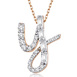 آویز و پلاک حروف انگلیسی طلا حرف Y جواهر نگین الماس تراش باگت و برلیان مدل: idn1140