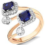 مدل انگشتر دو طرفه طلا زنانه جدید و خاص نگین جواهر یاقوت کبود آبی و برلیان مدل: rgf1889