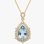 پلاک و آویز طلا زنانه 18 عیار لوکس طرح اشک با نگین جواهر توپاز آبی و برلیان سفید مدل: npdf13391